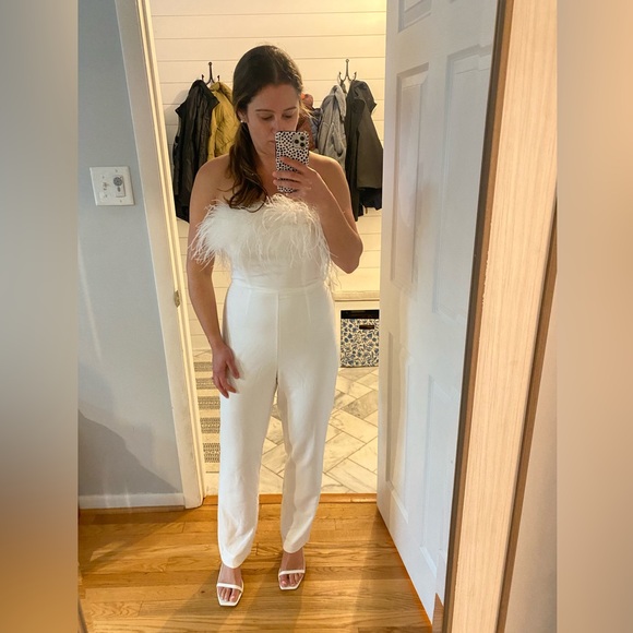 Anthropologie strapless faux feather jumpsuit - Picture 2 of 3